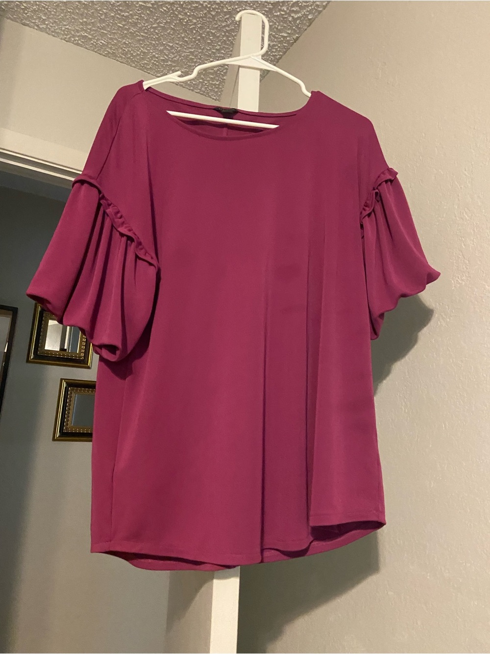 Ann Taylor Magenta Ruffle Sleeve Blouse